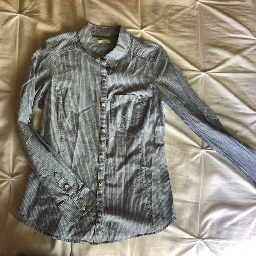 Caslon blue striped cotton button down blouse